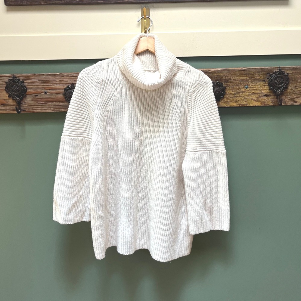 AllSaints Jago‎ Roll Neck Wool Alpaca Ribbed Sweater Chalk White Medium WK071K